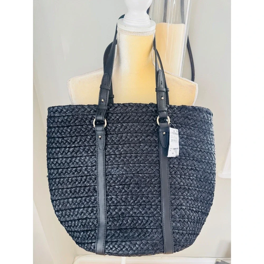 Helen Kaminski Pinimil Bridle Raffia Tote Bag, Black,‎ Designer Luxury, NWT